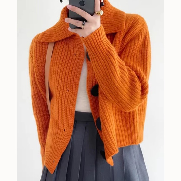 New! The “Oh My Gourd” Autumn Pumpkin Spice Oversized Wood Button Cardigan - Picture 3 of 4